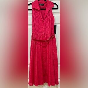 Jones New York Women Size 4 Fit & Flare Shirt Dress Polka Dot Pink Button Belt